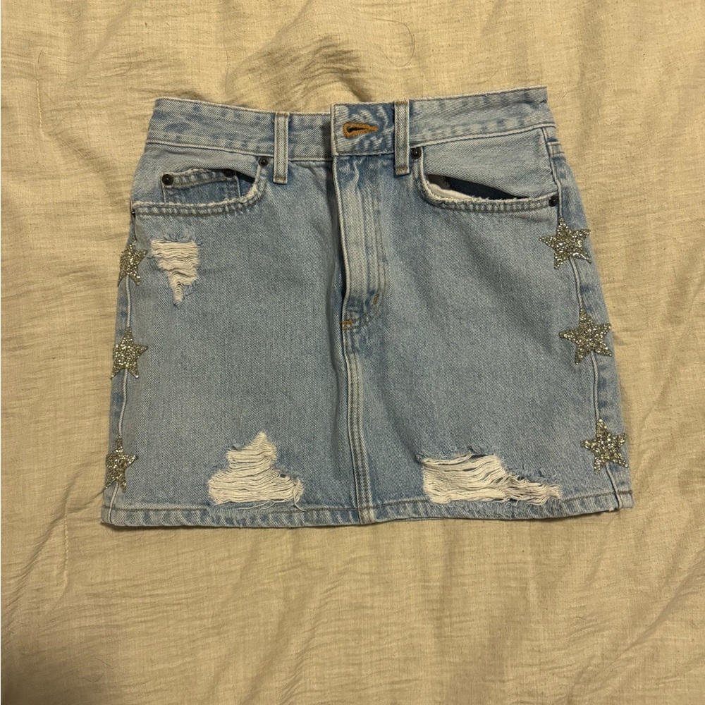 Denim Skirt with Silver Star Accents